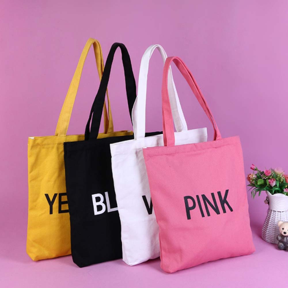 BA001_10 ถุงผ้าแคนวาส 4 สี (เหลือง ดำ ขาว ชมพู) ของพรีเมี่ยม กระเป๋าผ้าลดโลกร้อน พิมพ์โลโก้ สั่งทำ