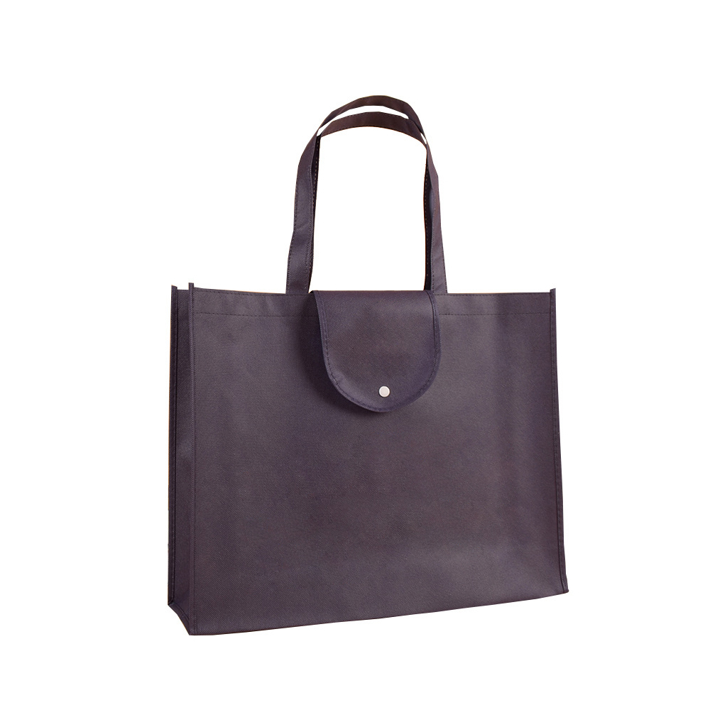 BA026_1 ถุงผ้าสปันบอนด์สีม่วงเข้ม มีฝากระดุม ของพรีเมี่ยม ถุงผ้าลดโลกร้อน ของขวัญองค์กร พิมพ์โลโก้